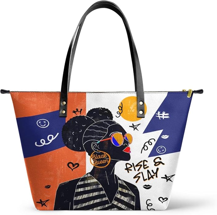 Afroyla Afrocentric Art ToteBag for Black Women – Premium Leather, Work & Everyday Bag, Ideal Gift for Her on Mother's Day