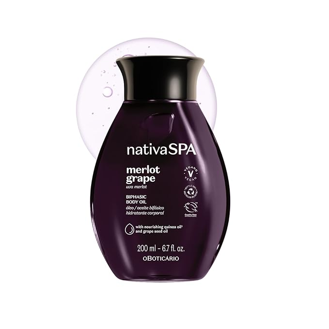 Nativa SPA Brazilian Body Oil - 6.7 oz, Moisturizing & Firming Merlot Grape