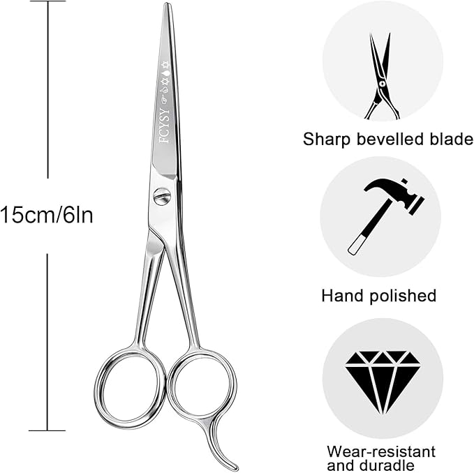 Fcysy Pet Grooming Straight Scissors – Stainless Steel Dog & Cat Hair Cutting Shears, Rounded Tip, Lightweight Trimming Scissors for Face, Legs & Body