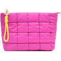 Beayuva Puffer Quilted Makeup Bag Travel Cosmetic Bag Portable Puffy Checkered Toiletry Pouch Skincare Organizer Purse Pencil Case (Hot Pink)