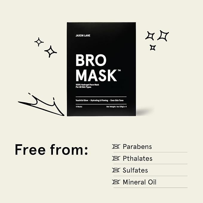 JAXON LANE Bro Mask Korean Face Mask for Men, Hydrogel Masks, 4 x 4 Pack