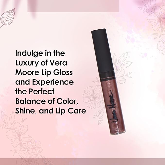VERA MOORE COSMETICS AND SKIN CARE Lip Gloss, Moisturizing Lip Color with Shimmer for Long Lasting Shine, Lightweight Lip Stain, Girls Non-Sticky Lip Gloss with Aloe Vera, W/Vitamin C, E (Chocolate)