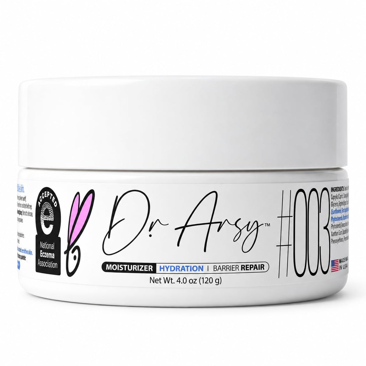 Dr. Arsy Natural Moisturizer #003 for Dry Sensitive Eczema-Prone Skin, 4 oz