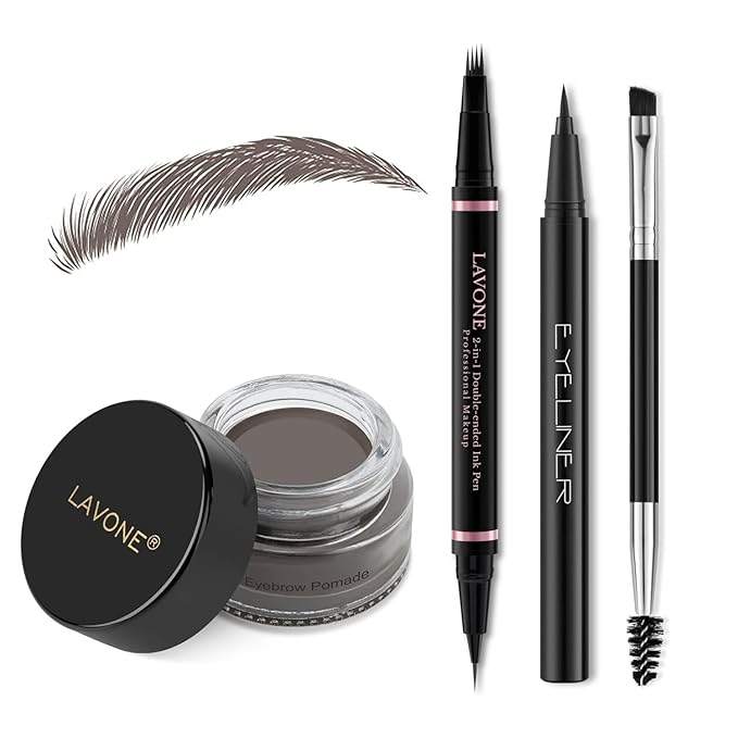 LAVONE Eyebrow Pen Kit, Waterproof Brow Pencil, Pomade, Eyeliner, Ebony