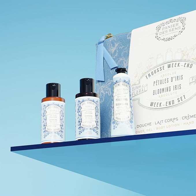 Panier des Sens Iris Travel Pouch Gift Set, 3.3 + 3.3 + 1 fl oz