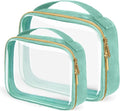 FAYORORY TSA Approved Travel Toiletry Bag,2 Pack Clear Makeup Bags with Handles,Quart Size Clear Cosmetic Bags for Traveling Women,Men,Carry on Airport Airline Compliant Bag,Green