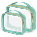 FAYORORY TSA Approved Travel Toiletry Bag,2 Pack Clear Makeup Bags with Handles,Quart Size Clear Cosmetic Bags for Traveling Women,Men,Carry on Airport Airline Compliant Bag,Green