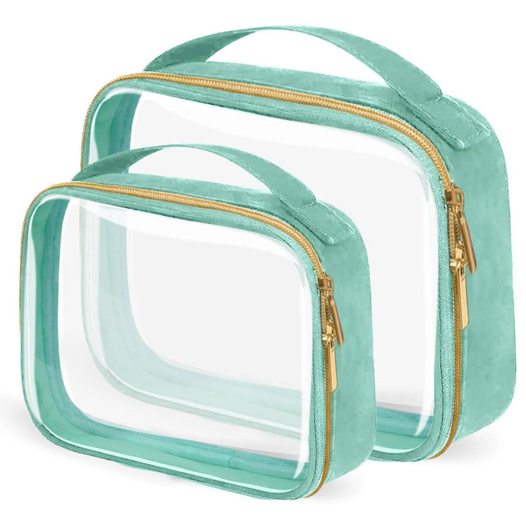 FAYORORY TSA Approved Travel Toiletry Bag,2 Pack Clear Makeup Bags with Handles,Quart Size Clear Cosmetic Bags for Traveling Women,Men,Carry on Airport Airline Compliant Bag,Green