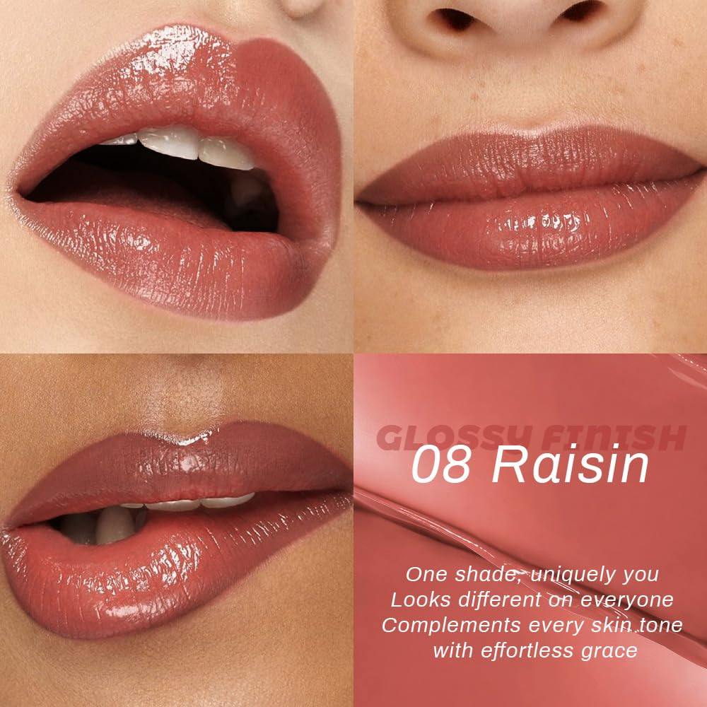 Kaely Raisin Honey Lipstick Tinted Lip Balm, Hydrating Shine Lipstick for Women Dry Lips, Moisturizing Nourishing Glossy Lip Gloss Stain Makeup, Sheer Lightweight, Vegan & Cruelty-Free, 08