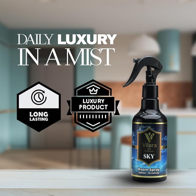 Vilara US Perfume Room Spray Freshener - Long-Lasting Luxury Scents - Room and Linen Spray for Bedding, Sheets, Fabric, Furniture for Aromatherapy - 10.14 fl oz (Sky)