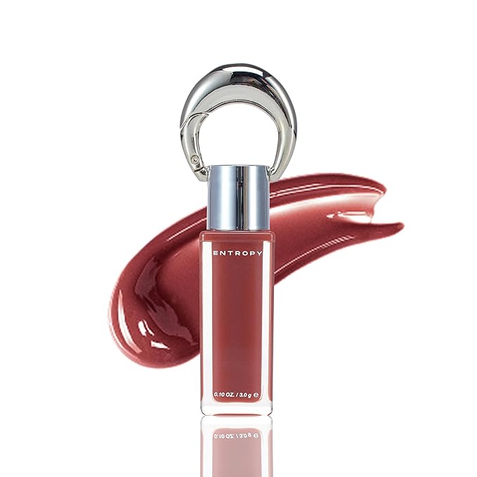 ENTROPY Makeup Glossy Lip Tint – Juicy Glow Line/Non-Sticky Hydrating Lip Gloss Tint, High Shine Finish, Buildable Sheer Color, Lip & Cheek Makeup - Amber Charm (Warm Brick Red)