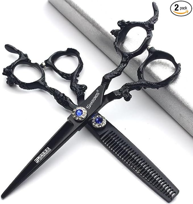6/7/8/9-inch professional hair clipper set, stainless steel sharp hair clippers, hairdresser specific scissor(6 inches, 2 pieces-E)