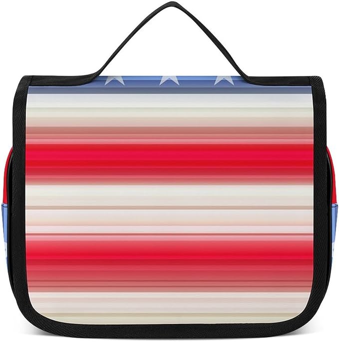 CWECVWE Travel Toiletry Bag Red Blue White American Flag, Portable Makeup Bag with Hanging Hook, Large Capacity Door Room Essentials Travel Organizer for Women Men
