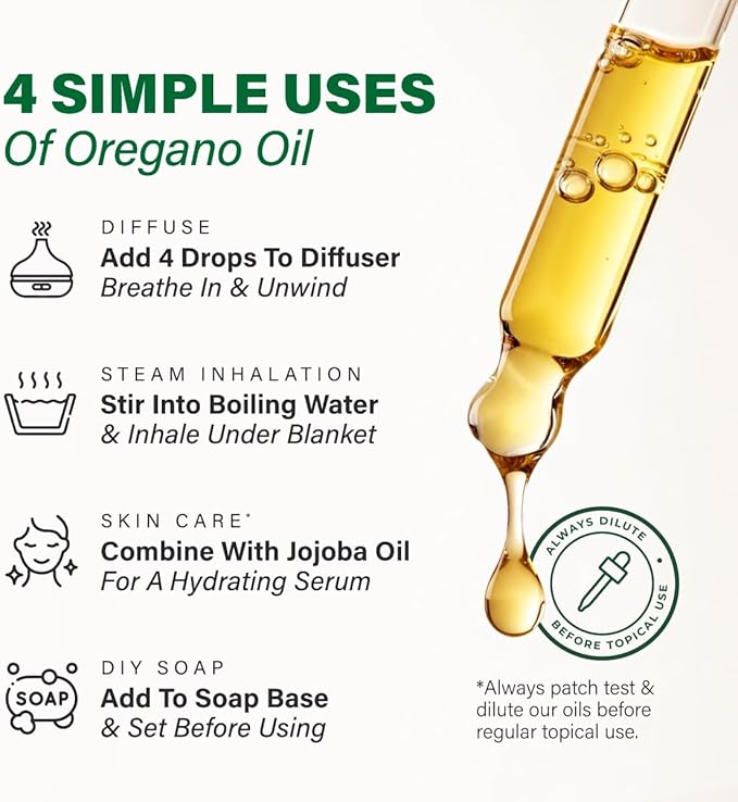 100% Pure Oregano Oil - 4 Fl Oz Oregano Essential Oil for Hair, Skin, Diffuser, Aromatherapy & DIY Soap Making Scent