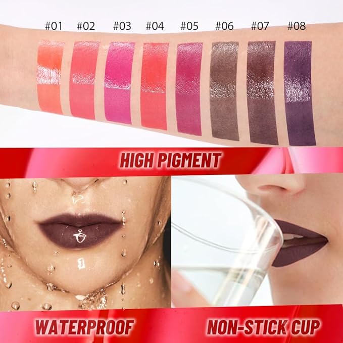 IATMOMOD 2Pcs Peel off Lip Stain Lip Oil Dual Ended Combo Set with Tweezer, 2 in 1 Brown & Maroon Lips Liner Stain Oil Long Lasting Waterproof, High Pigmented Flawless Lips Tint Stick Not Faded