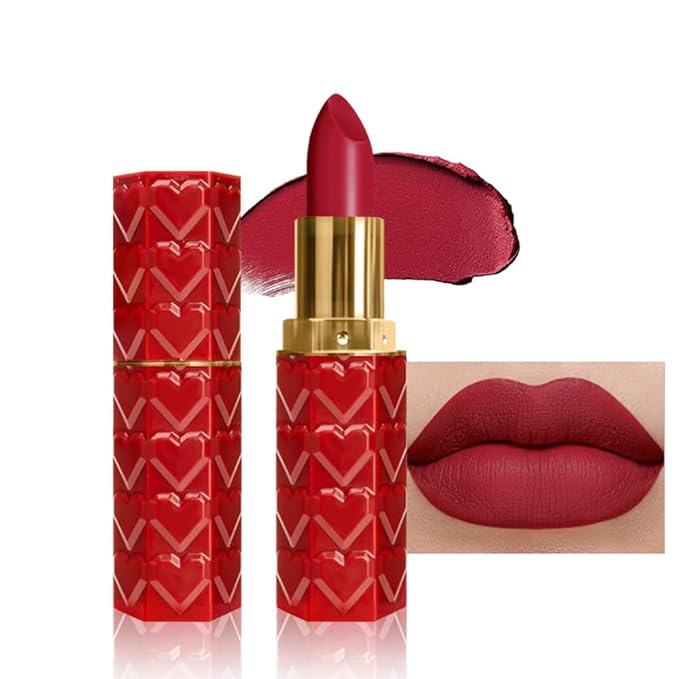 evpct 1Pcs Dark Rose Red Lipstick, Silky Velvet Matte Lipstick Pack Sets for Women