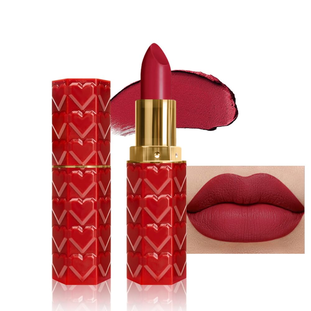 evpct 1Pcs Dark Rose Red Lipstick, Silky Velvet Matte Lipstick Pack Sets for Women