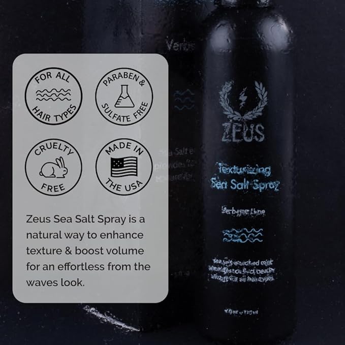 ZEUS Texturizing Sea Salt Spray, Volumizing Beach Wave Mist (Made in USA)