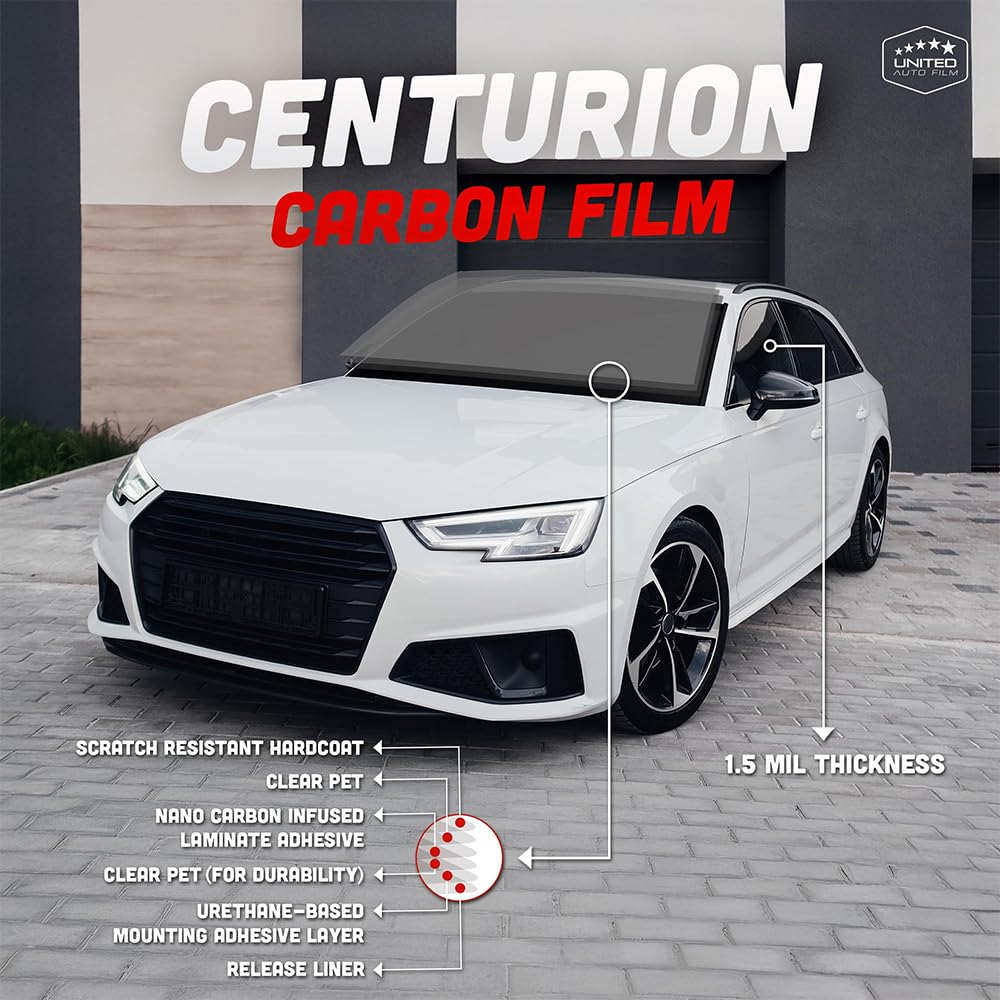 United Centurion Carbon 2 Ply Window Tint Film - 36in x 100ft, 50% VLT Scratch Resistant, High Clarity, 99% UV Block, Heat & Glare Control, Privacy & Interior Protection Film for Car, Truck, SUV, Home