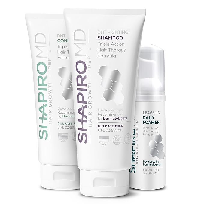 Shapiro MD Hair Growth Experts Natural Hair Kit for Thicker, Fuller, Healthier Looking Hair - Including Shampoo, Conditioner and Leave-In Daily Foam (1 Month Supply)
