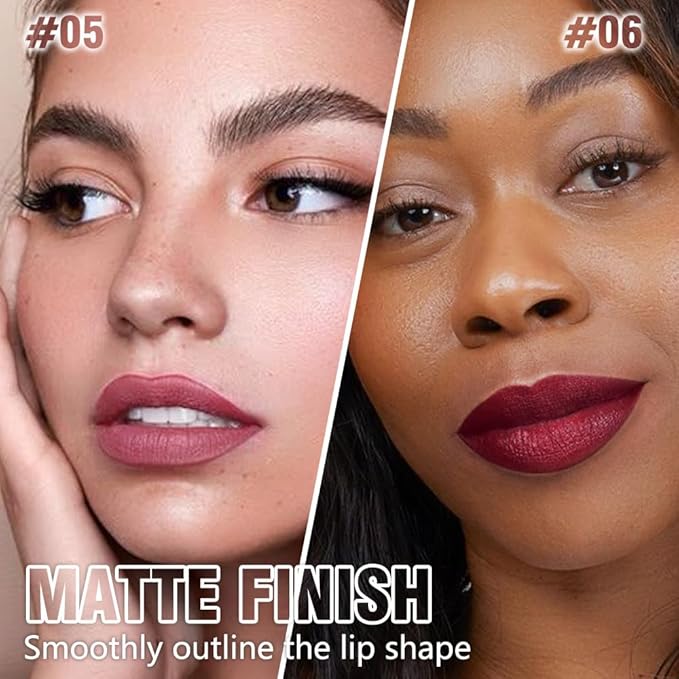 IATMOMOD 2Pcs Matte Lipstick Crayon Set for Women, 24 Hour Mauve Cherry Red Lipstick Lip Liner Pencil Long Lasting Waterproof Smudge Proof, Neutral lip liner marker Easy Application Full Coverage