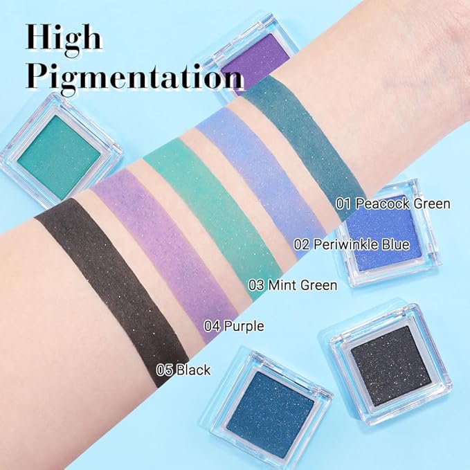 FeiCuiYun Shimmer Single Eye Shadow Palette Makeup, Mint Green Shimmer Monochrome Eyeshadow Halloween Birthday Party Wear For Green Blue Eye, Pigmented Waterproof Sombras Para Ojos