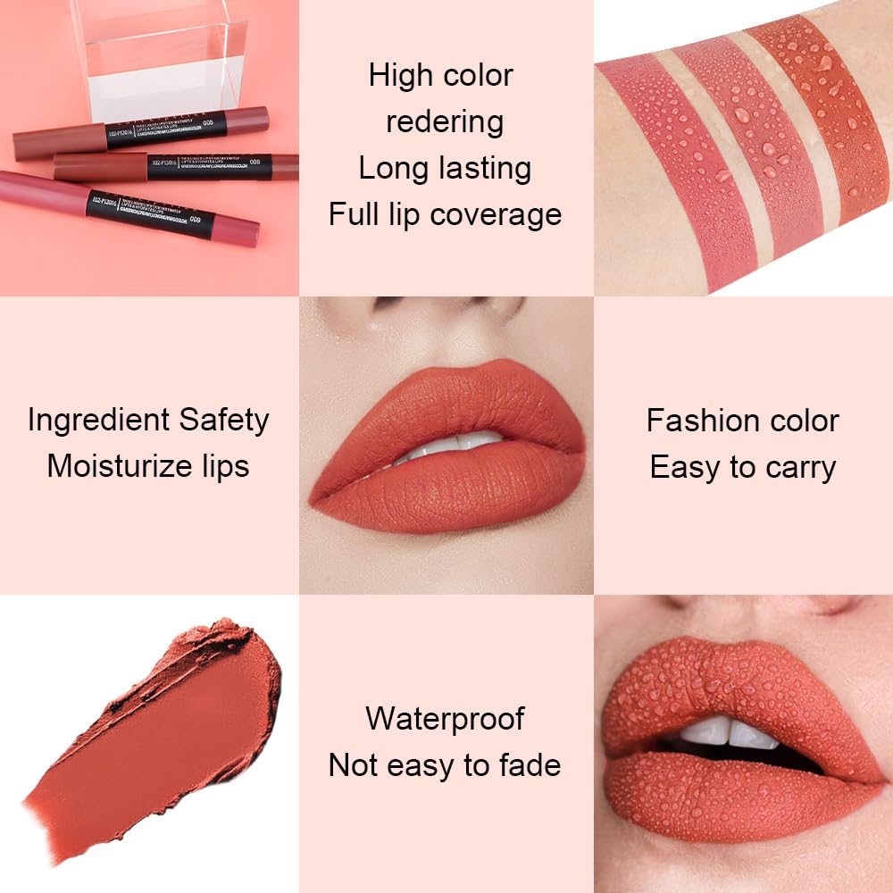 evpct 1Pcs Ruby Red Matte Lipstick and Lip Crayon Liner Pencil Pen Set for Women Lip Stain Long Lasting Waterproof labiales mate magicos 24 horas originales pintalabios permanente 24 horas 10