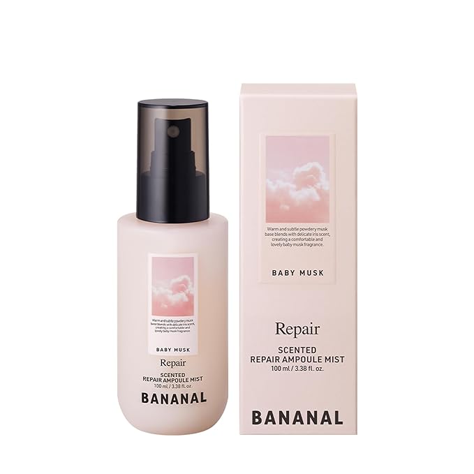 BANANAL Korean Scented Hair Serum Mist – Argan Oil & Silk Protein Ampoule for Nourishing, Frizz Control, Damaged Repair & Glass Hair Shine – Baby Musk, 100ml / 3.38 fl oz