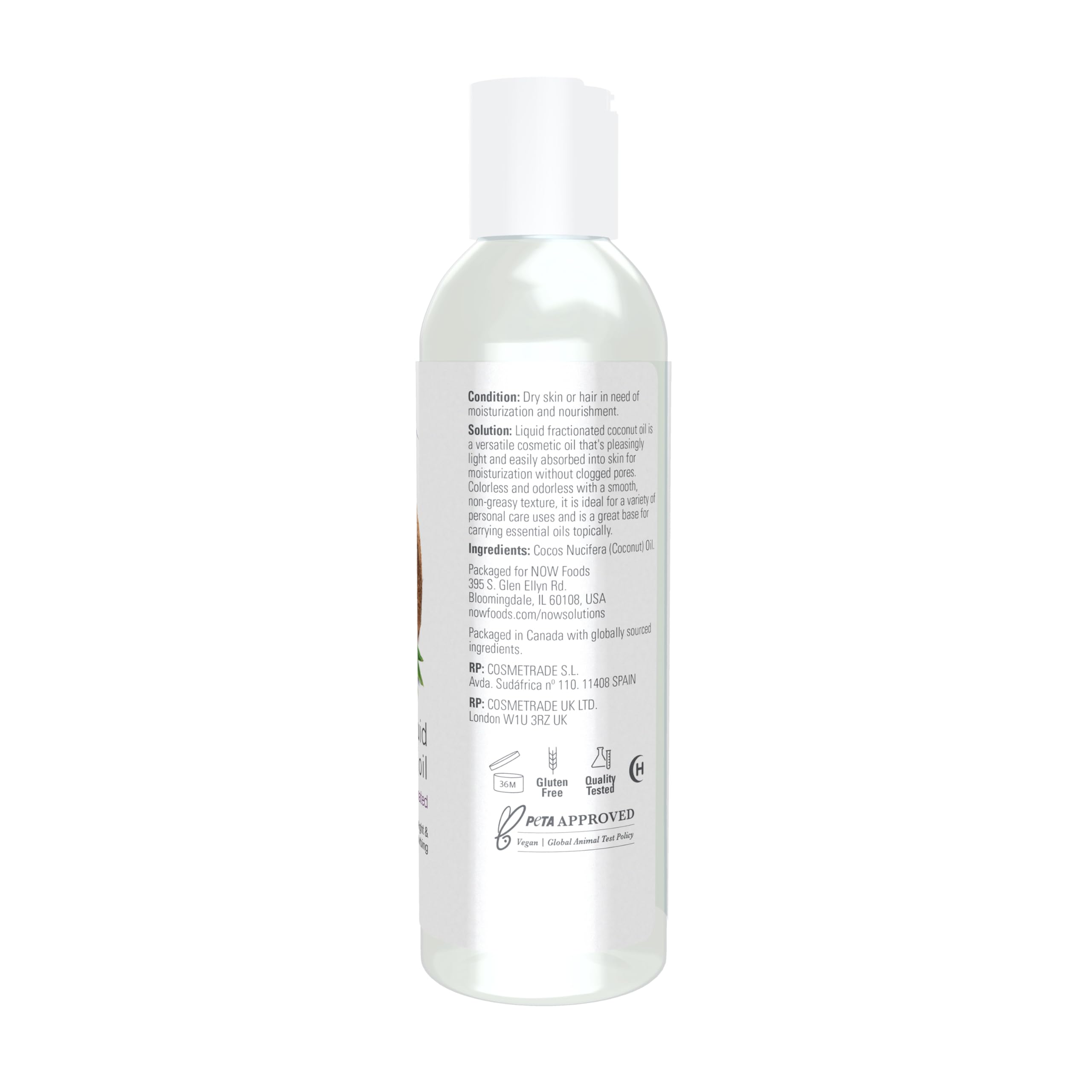 NOW Foods Solutions, Liquid Coconut Oil, Light and Nourishing, Promotes Healthy-Looking Skin and Hair, 4-Ounce