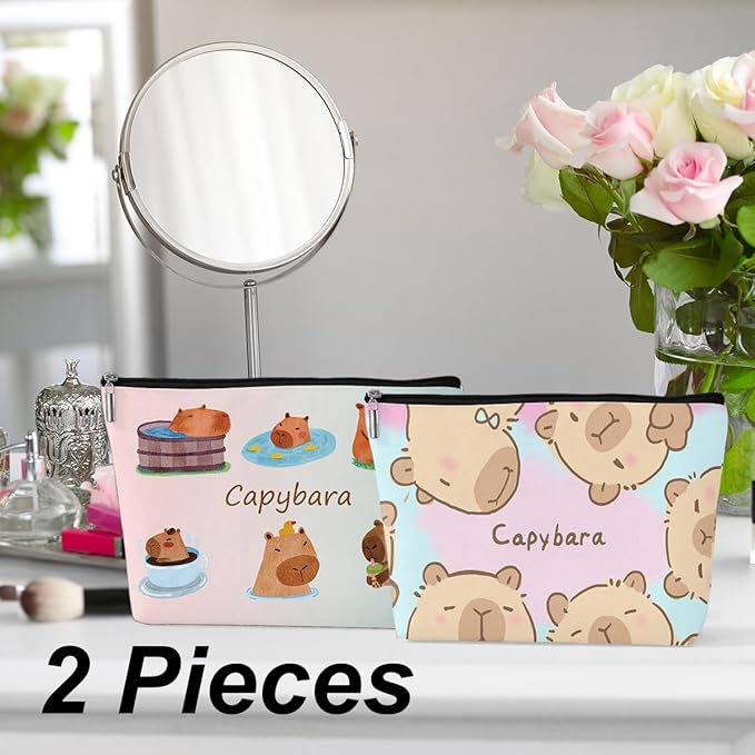 2 Pcs Cute Capybara Makeup Bag, Travel Makeup Case Cosmetic Bags for Women