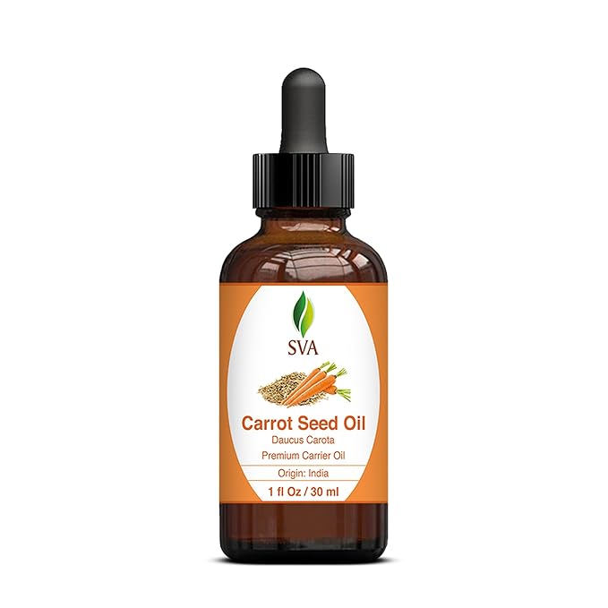 SVA Carrot Seed Oil - 1 Fl Oz - for Face, Skin Care, Hair Care, Scalp Massage & Body Massage – Carrier Oil with Dropper