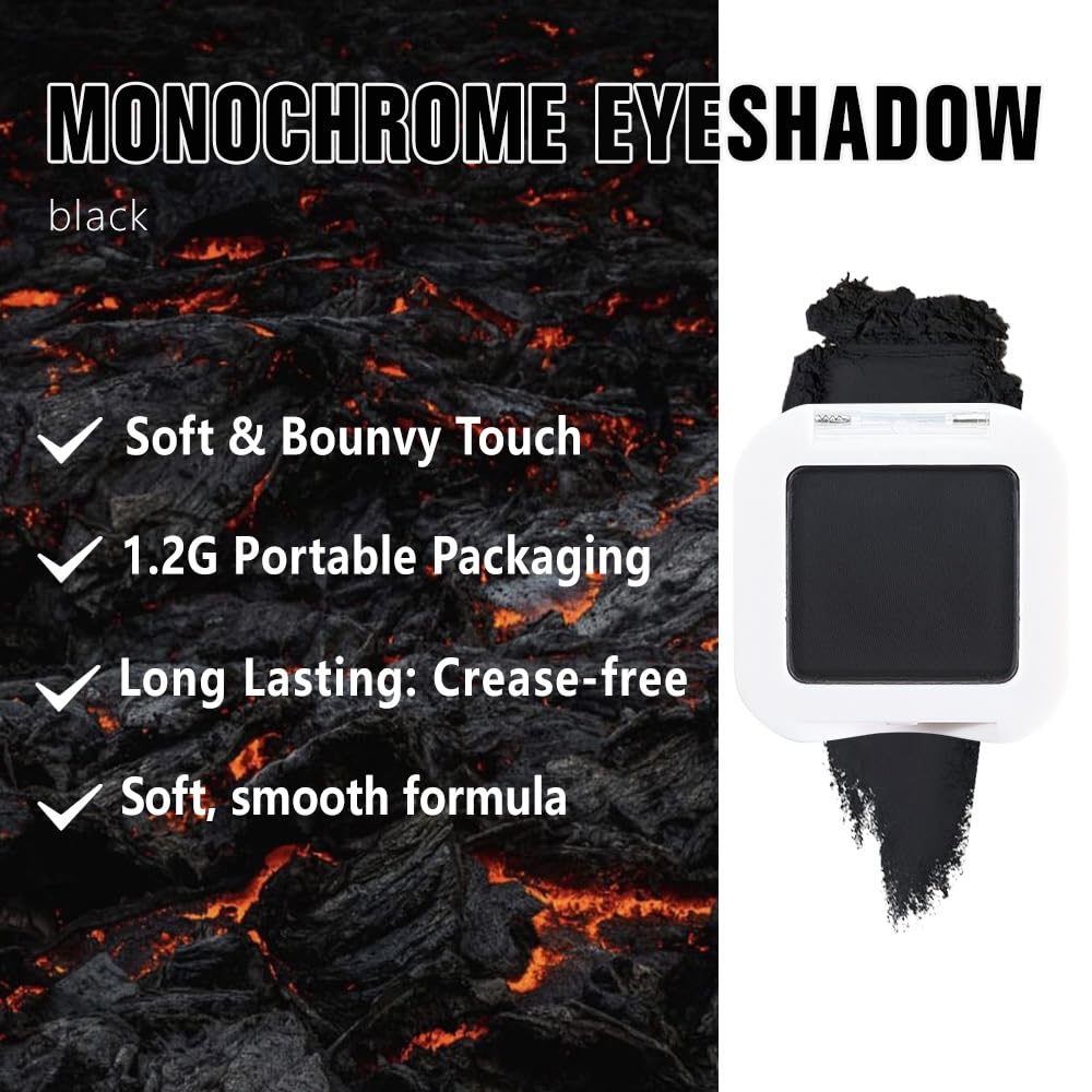 FeiCuiYun Matte Single Eye Shadow Palette Makeup, Matte Black Monochrome Eyeshadow For Older Women, Mini Pressed Monochrome Pigmented Waterproof Sombras Para Ojos,Vegan, Talc, Paraben&Cruelty Free, 07