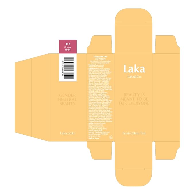 Laka Fruity Glam Tint | Glowing Korean Lip Tint with Hydrating Lightweight Texture | Buildable Color, Non-Sticky High Shine Gloss | K-Beauty Korean Makeup | #113 Pleasure, 0.15oz