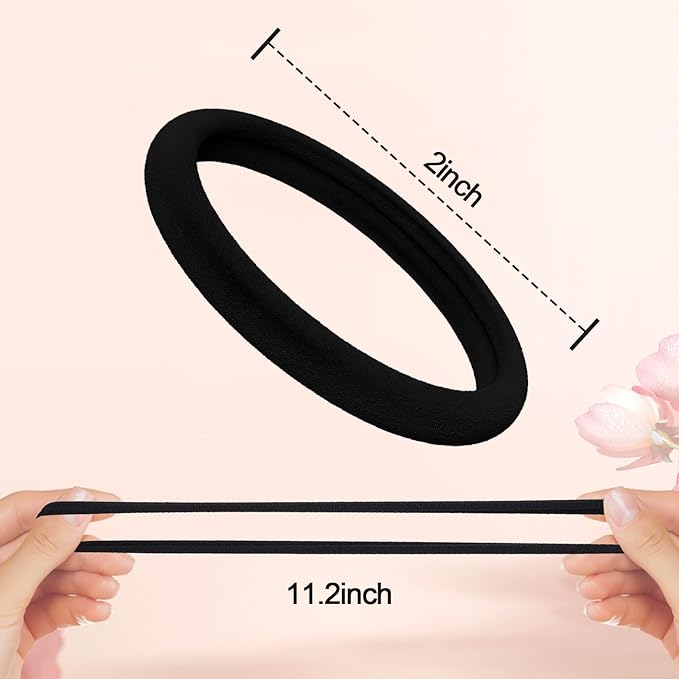 Elastic Hair Bands, 2 Inch Seamless No-Damage Hair Elastics，Cotton Ponytail Holders，Stretchable Hair Bands (Black-120pcs)