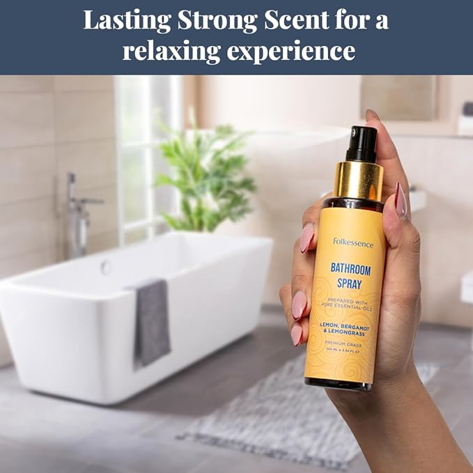 Folkulture Citrus & Bergamot Bathroom Spray - 3.34 fl oz | Odor Eliminator Bathroom Scents For Travel & Home, Guest Room Essentials | Before You Go Toilet, Poop & Shower Spray for Fresh Scents