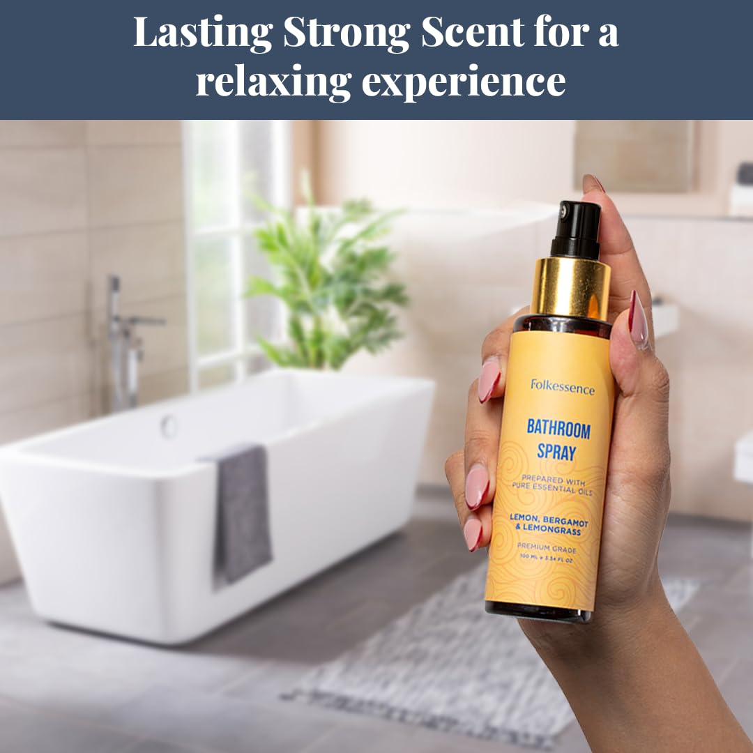 Folkulture Citrus & Bergamot Bathroom Spray - 3.34 fl oz | Odor Eliminator Bathroom Scents For Travel & Home, Guest Room Essentials | Before You Go Toilet, Poop & Shower Spray for Fresh Scents