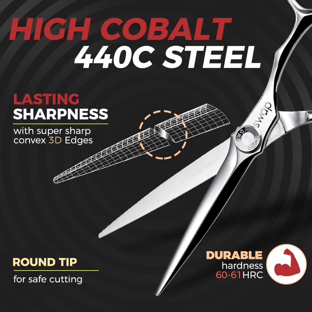 SWAP Professional Hair Cutting Scissors - 6.0'' Japanese SUS 440C Steel Barber Scissors, 60-62HRC Sharp Edge Blade with Adjustable Tension Screw for Salon & Home Use（6.0'' Hair Shears）