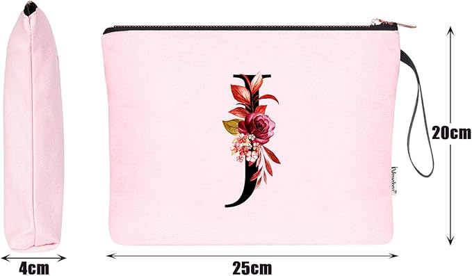 Vavabox A-Z Personalized Makeup Bag, Birthday Gifts for Women Mom, Gifts for Best Friend, Bride Bridesmaid Cosmetic bag (J, 06-Pink)