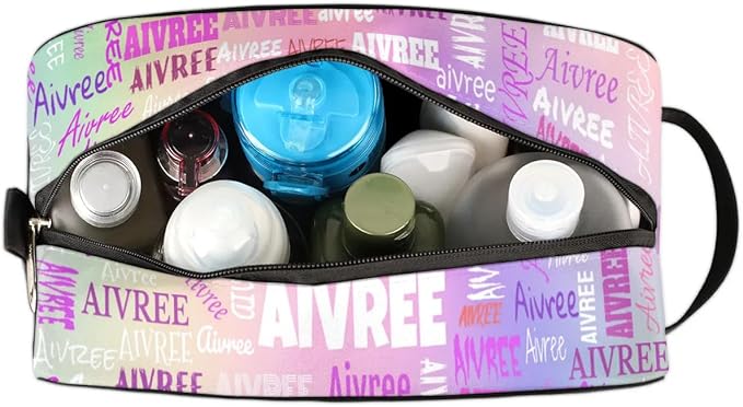 KFNHN Custom Cosmetic Bag with Name, Colorful Pink Purple Galaxy Background