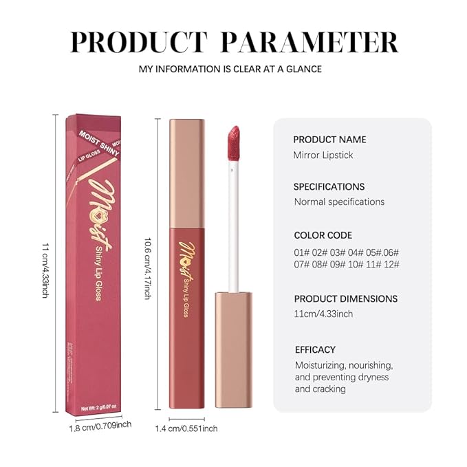FERLYHR 12 Colors Lip Gloss Set, High-Shine Waterproof Collection, Long Lasting Moisturizing Formula with Mirror Finish, Adult (8#, 1 Count (Pack of 1))