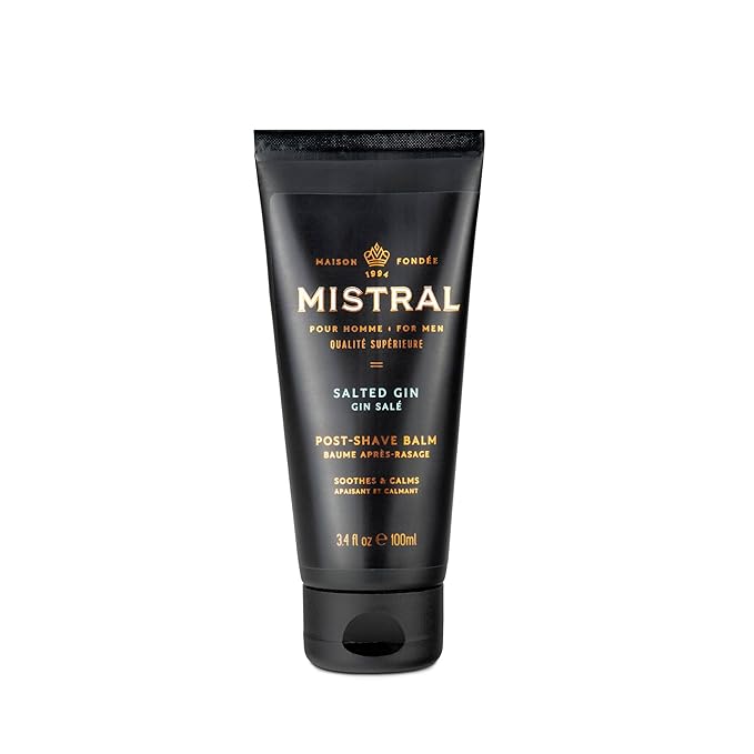 Mistral After Shave Balm, Salted Gin - 3.4 Fl Oz | Hydrating Aftershave for Men with Aloe & Jojoba Oil | Non-Greasy Post Shave Moisturizer, Soothes Razor Burn, Made in France, Paraben-Free