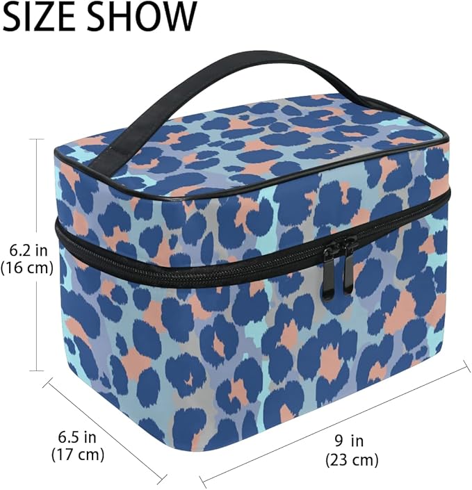 MNSRUU Makeup Bag, Bule Leopard Print Travel Makeup Organizer Bag Cosmetic Cases Toiletry Bags for Girl Women Ladies