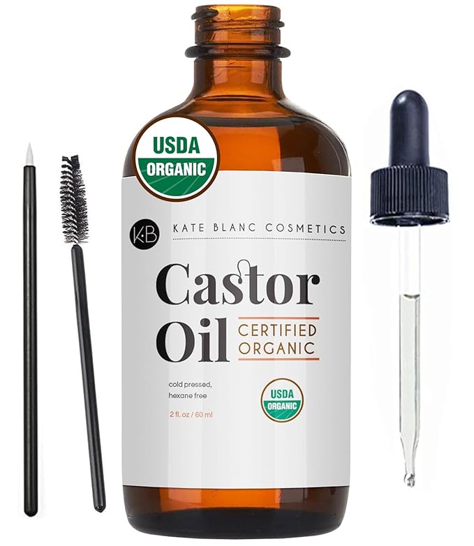 Kate Blanc Cosmetics Castor Oil Organic for Hair, Lashes, Face, Skin (2oz)
