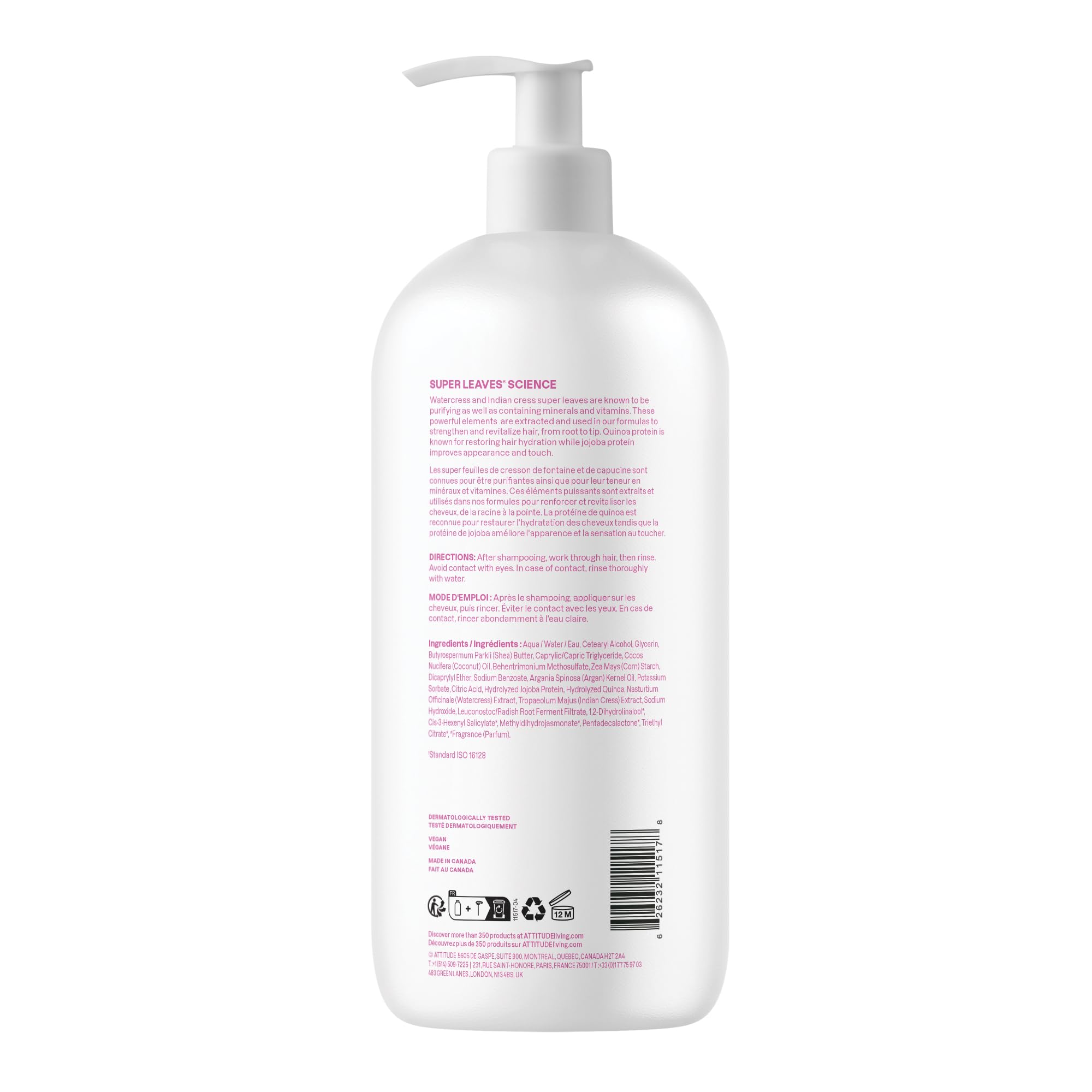 ATTITUDE Moisture Rich Hair Conditioner, For Dry and Damaged Hair, Naturally Derived Ingredients, Vegan Detangler, Dermatologiocally Tested, Quinoa and Jojoba, 32 Fl Oz