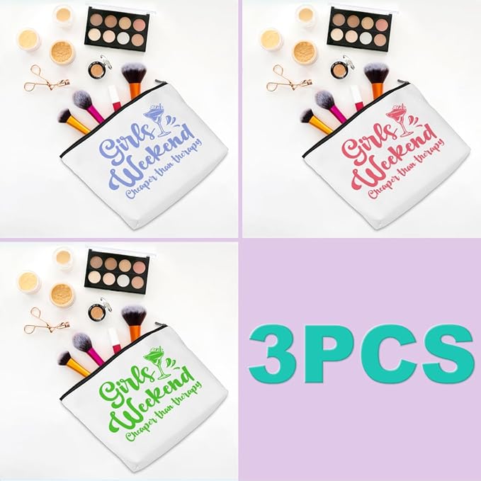 CQM 3 Pcs Girls Weekend Gifts Girl Trip 2026 Makeup Bag Girls Trip Gifts Favors Summer Gift Cosmetic Bag Toiletry Bag Zipper Pouch Weekender Bags for Women Girl Friendship Bachelorette Party Birthday