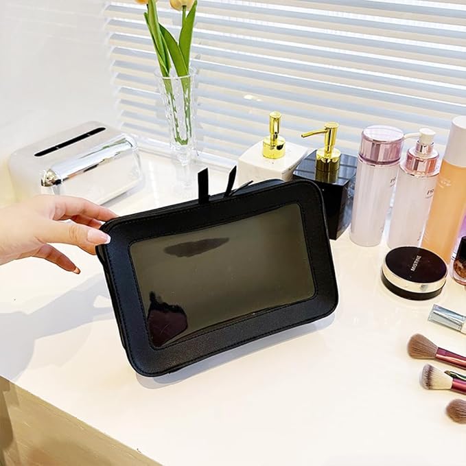 FFpaw Clear Makeup Bag, Black Travel Makeup Pouch Toiletry Bag for Women Waterproof Small Cosmetic Bag Case Small Make Up Bag with Zipper Car Organizer Car Essentials for Women Men