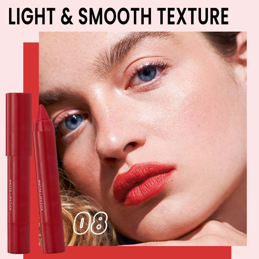 BINGBRUSH Crayon Matte Longwear Lipstick Pack Set,Moisture Smooth Color Stick Ultimate Lip Crayon for Makeup Collection - Waterproof Velvet Lipgloss (08#, 1 Count (Pack of 1))