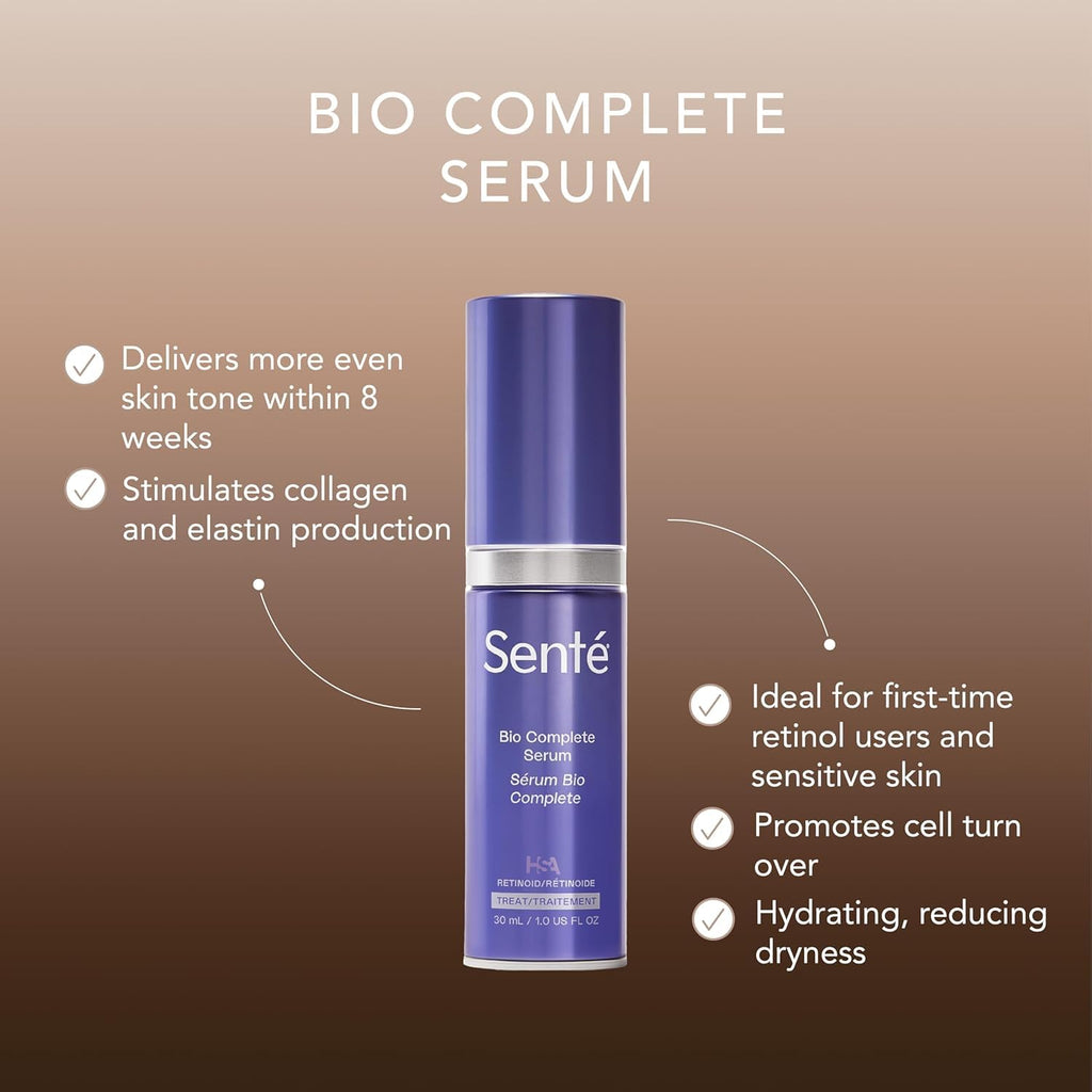 Senté Bio Complete Serum | Retinoid Serum for Sensitive Skin | Gentle, Nourishing & Hydrating | Combats Dull and Aging Skin | 1.0 Fl Oz