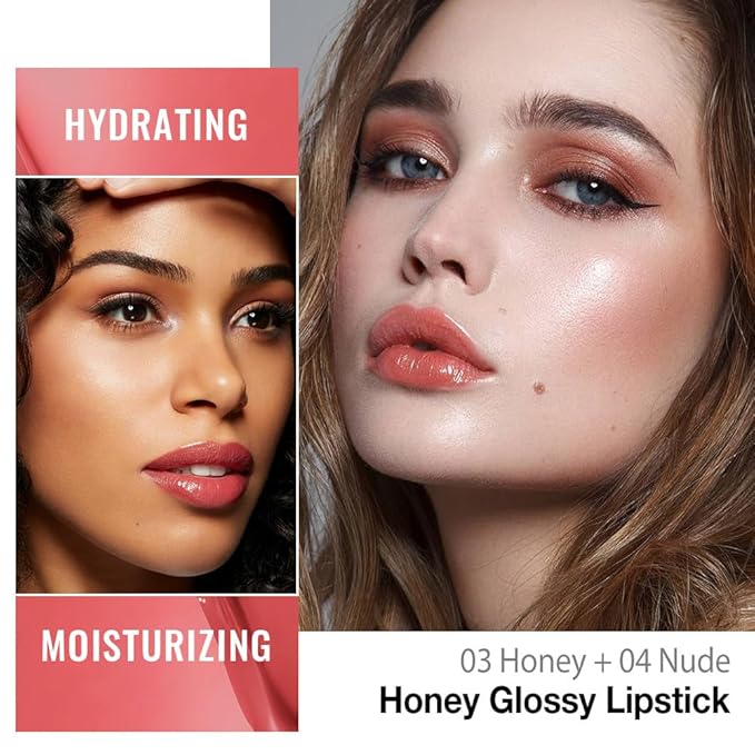 evpct 2Pcs Nude Honey Lipstick Tinted Lip Balm, Moisturizing Tinted Lip Oil Stick Lipstick for Older Women, Sheer Lightweight Hydrating Nourishing Shine Tinted Lip Balm Color Gloss Tint Stain