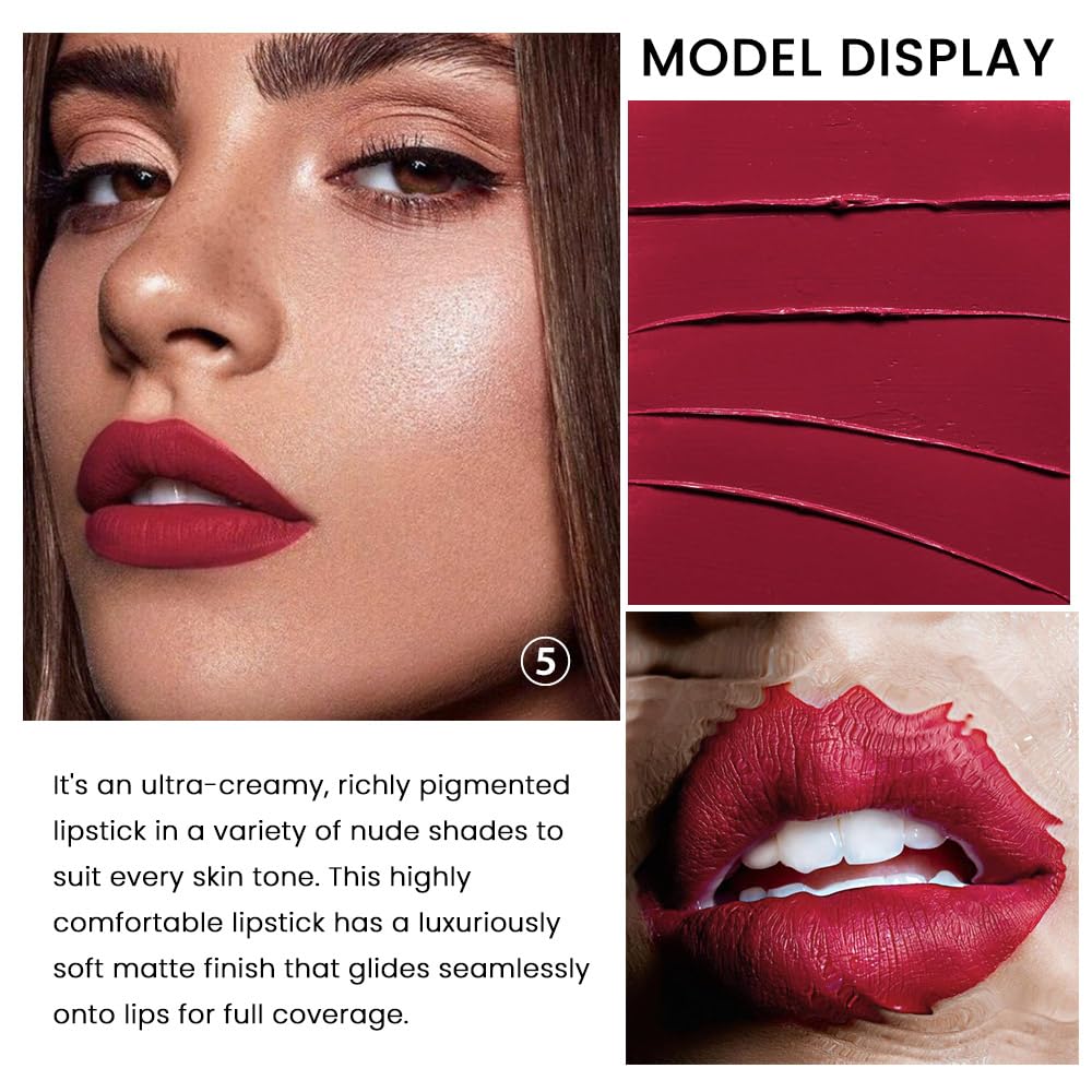3 Pcs Matte Velvet Lipstick for Women Set,Nude Long Lasting Matte Lip Stick 24H Waterproof for Girls Natural Lip Makeup,Non-Stick Lipstick Makeup for Women,labiales magicos 24 horas originales
